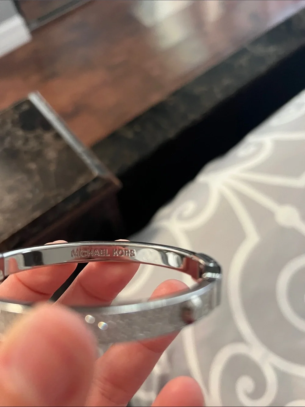 MICHAEL KORS STUD BANGLE Crystal Hinged Bangle Bracelet — Silver Tone